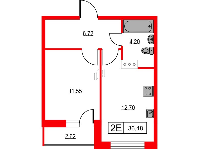 Квартира в ЖК Урбанист, 1 комнатная, 36.48 м², 14 этаж