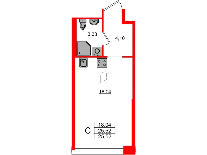 Квартира в ЖК AVANT, студия, 25.52 м², 4 этаж
