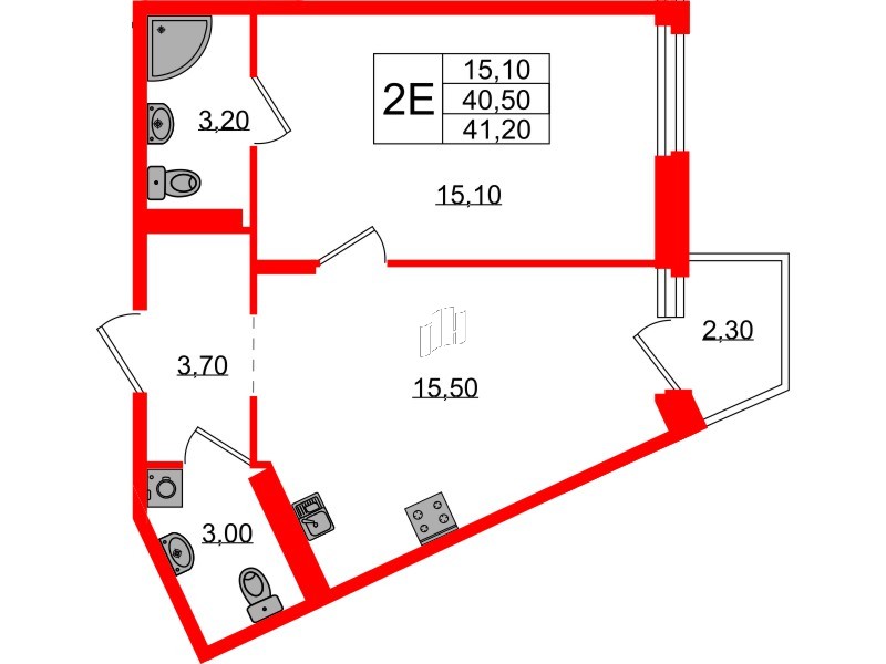 Квартира в ЖК Экография, 1 комнатная, 41.2 м², 3 этаж