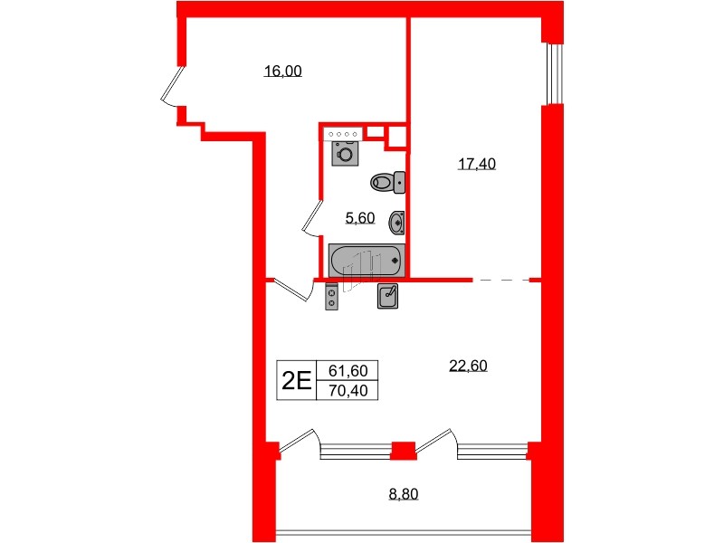 Апартаменты в ЖК Морская Ривьера, 1 комнатные, 70.4 м², 10 этаж