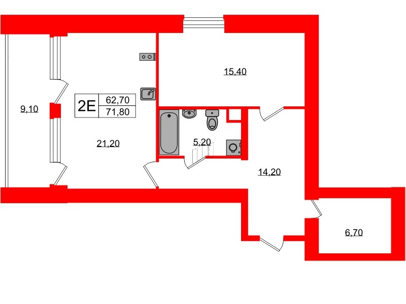 Апартаменты в ЖК Морская Ривьера, 1 комнатные, 71.8 м², 2 этаж