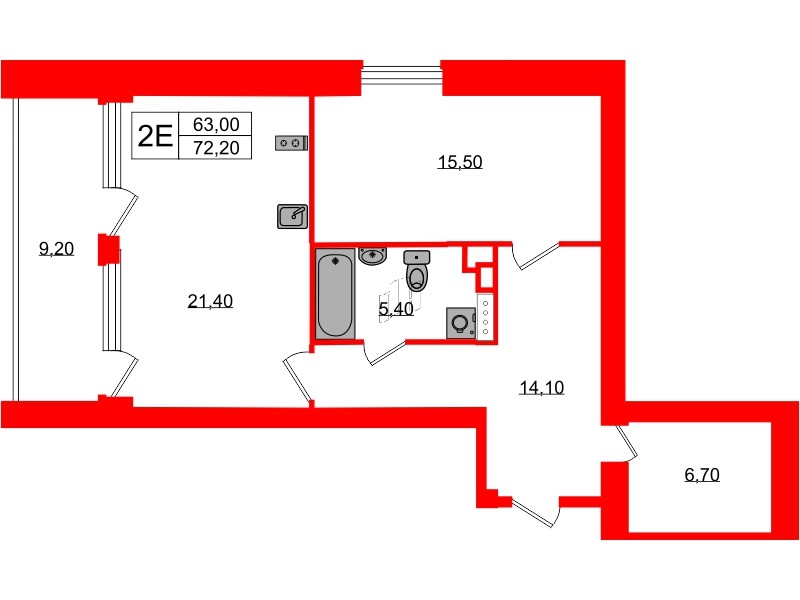 Апартаменты в ЖК Морская Ривьера, 1 комнатные, 72.2 м², 6 этаж