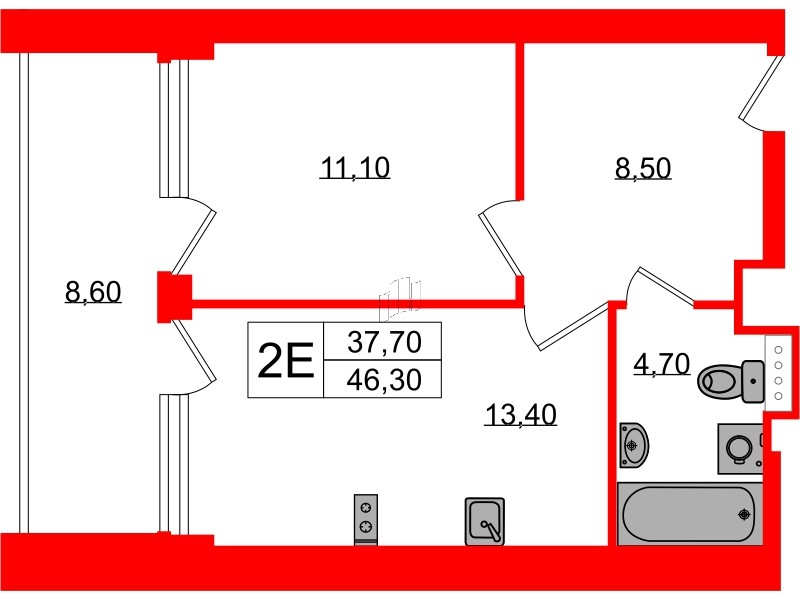 Апартаменты в ЖК Морская Ривьера, 1 комнатные, 46.3 м², 8 этаж