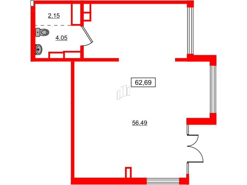 Помещение в ЖК ЦДС Новосаратовка «Город первых», 62.69 м², 1 этаж