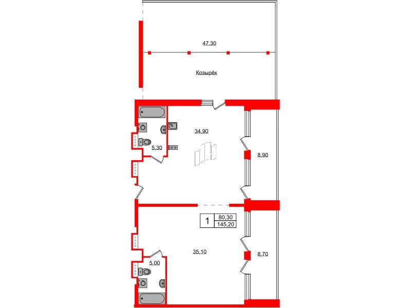 Апартаменты в ЖК Морская Ривьера, 1 комнатные, 145.2 м², 12 этаж