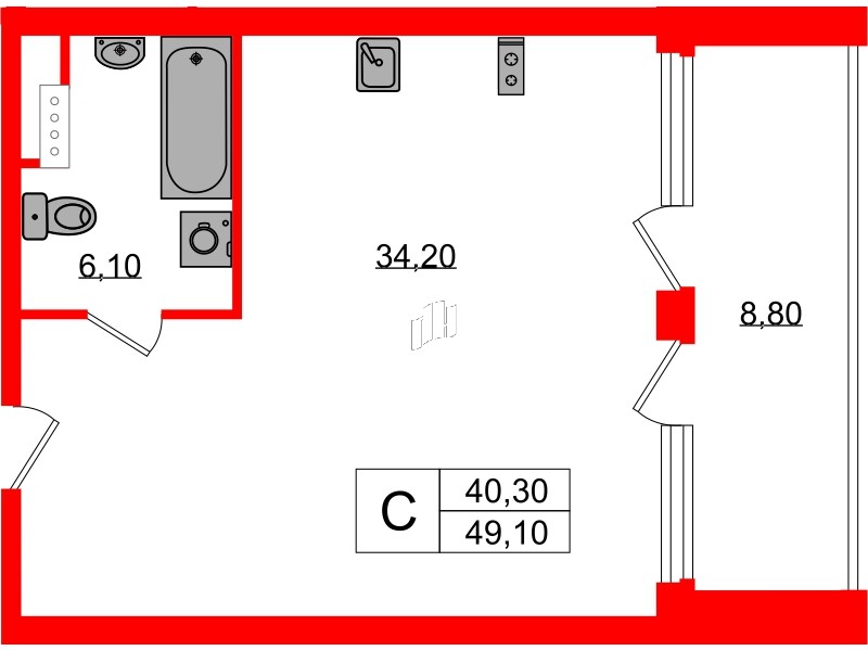 Апартаменты в ЖК Морская Ривьера, студия, 49.1 м², 12 этаж