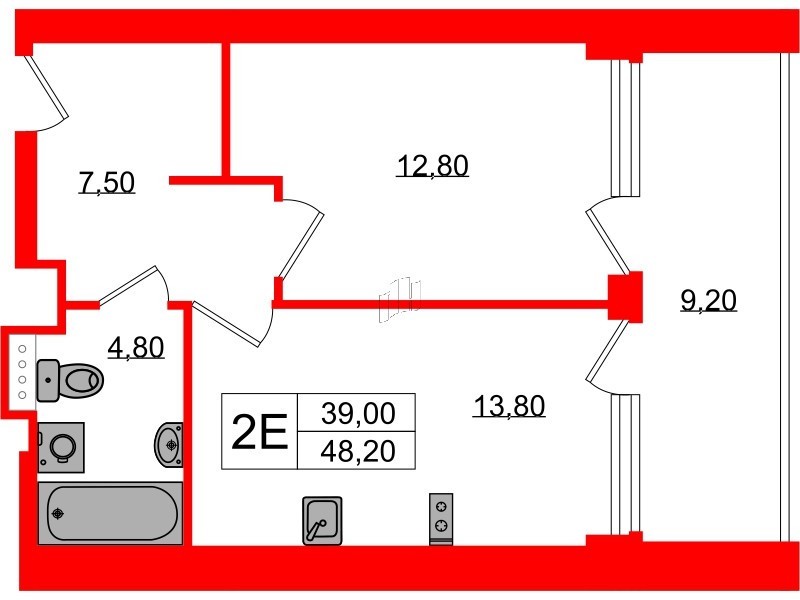 Апартаменты в ЖК Морская Ривьера, 1 комнатные, 48.2 м², 7 этаж