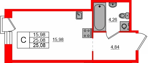 Планировка — Студия квартира, 25,1 м² в ЖК «AVANT»