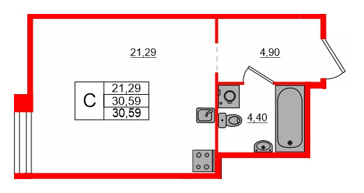 Квартира в ЖК AVANT, студия, 30.59 м², 3 этаж