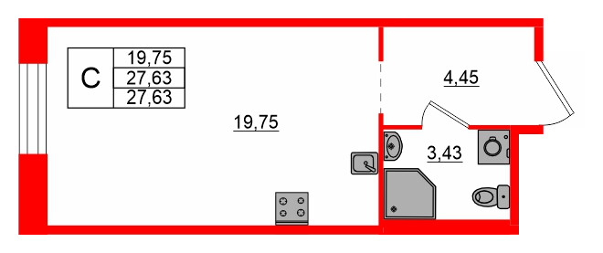 Квартира в ЖК AVANT, студия, 27.63 м², 1 этаж