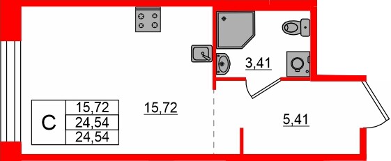 Планировка — Студия квартира, 24,5 м² в ЖК «AVANT»