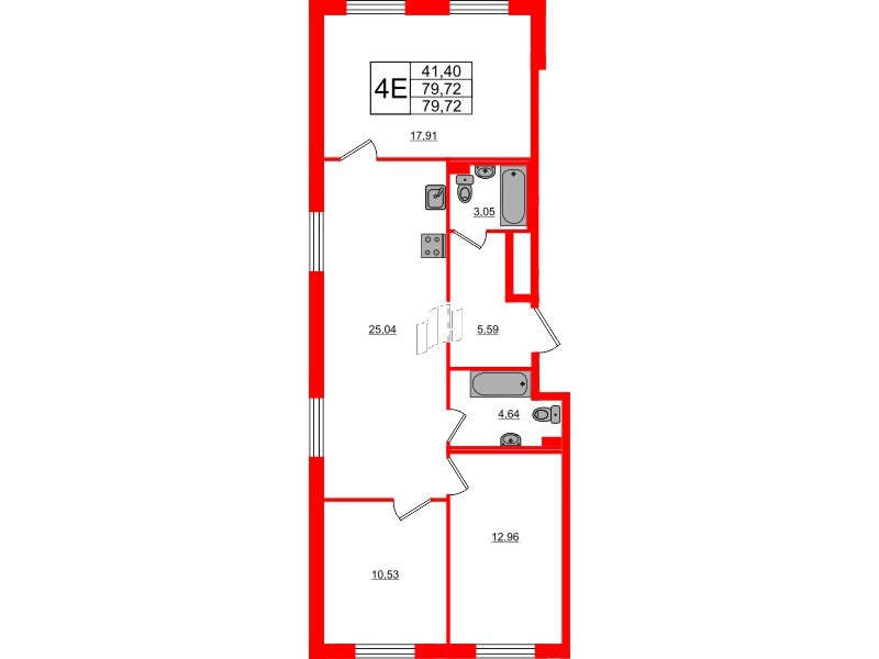 Квартира в ЖК Стороны Света 2, 3 комнатная, 79.72 м², 5 этаж
