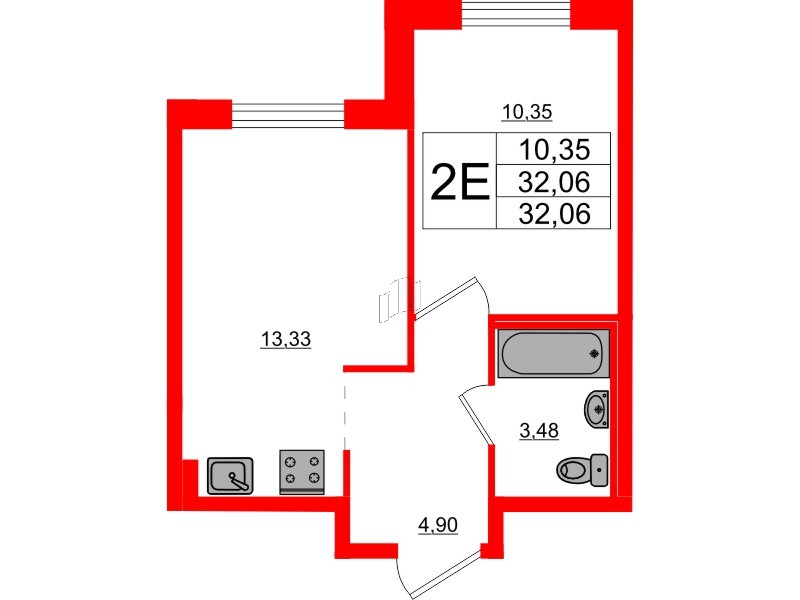 Квартира в ЖК «Стороны Света 2», 1 комнатная, 32.06 м², 4 этаж