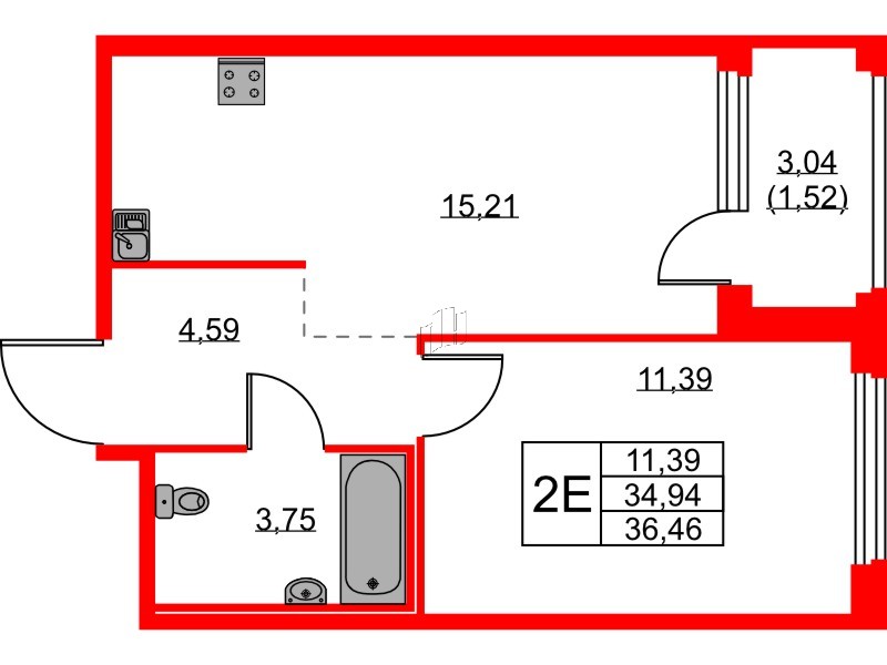 Квартира в ЖК «Парголово», 1 комнатная, 36.46 м², 1 этаж