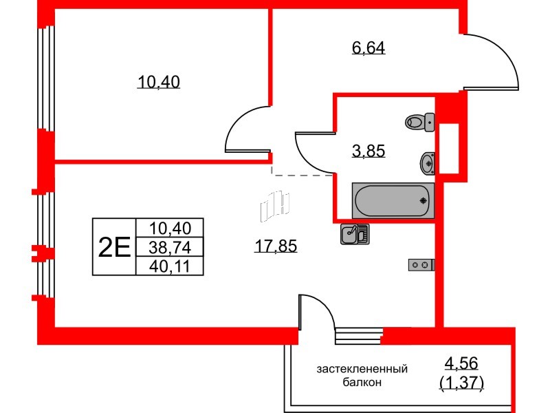 Квартира в ЖК «Парголово», 1 комнатная, 40.11 м², 15 этаж
