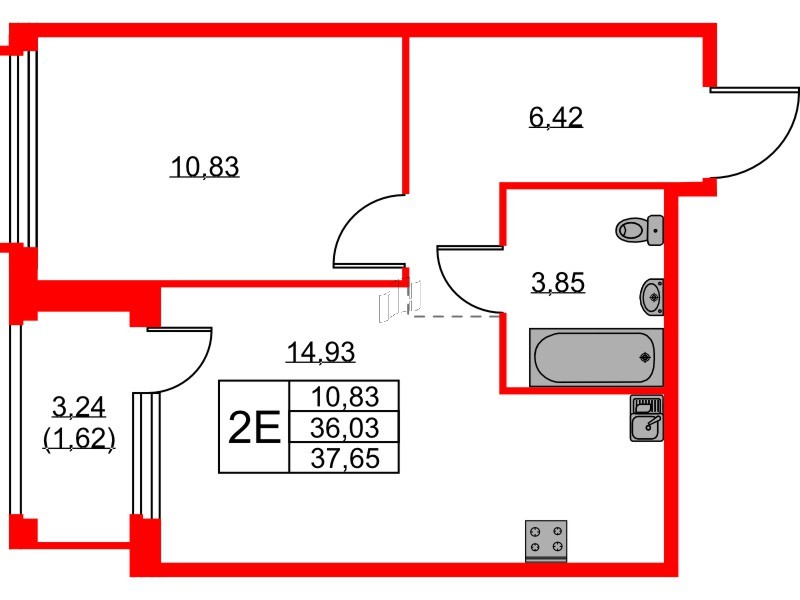 Квартира в ЖК «Парголово», 1 комнатная, 37.65 м², 15 этаж