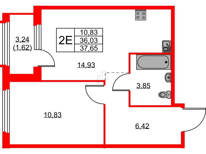 Квартира в ЖК «Парголово», 1 комнатная, 37.65 м², 15 этаж