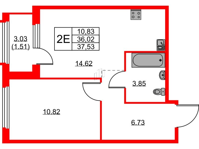 Квартира в ЖК «Парголово», 1 комнатная, 37.53 м², 15 этаж