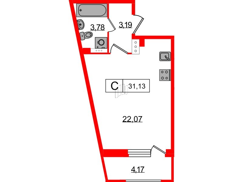 Квартира в ЖК Графика, студия, 31.13 м², 18 этаж