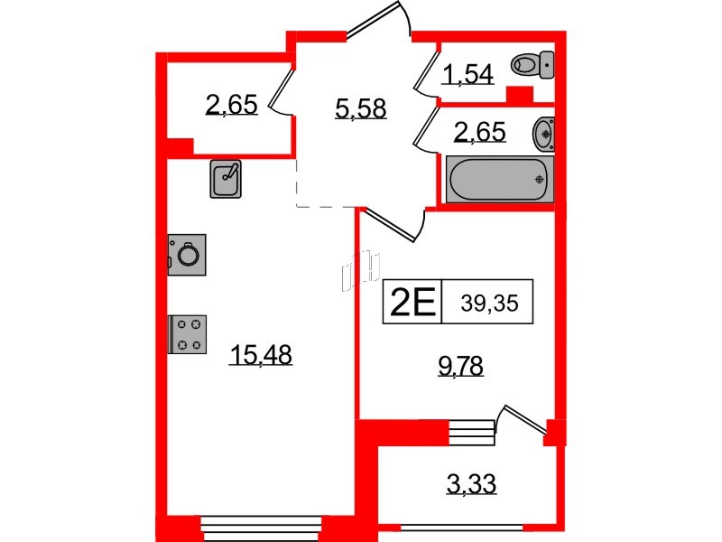 Квартира в ЖК Графика, 1 комнатная, 39.35 м², 1 этаж