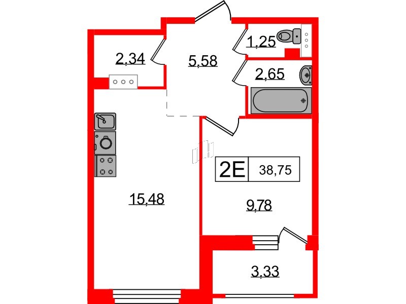 Квартира в ЖК Графика, 1 комнатная, 38.75 м², 9 этаж