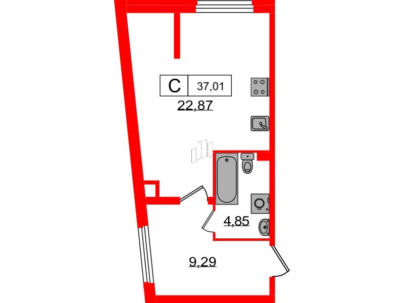 Квартира в ЖК Графика, студия, 37.01 м², 1 этаж