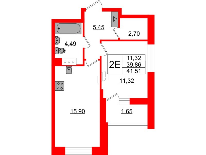Квартира в ЖК «ВЕРЕН НОРТ Сертолово», 1 комнатная, 41.51 м², 10 этаж