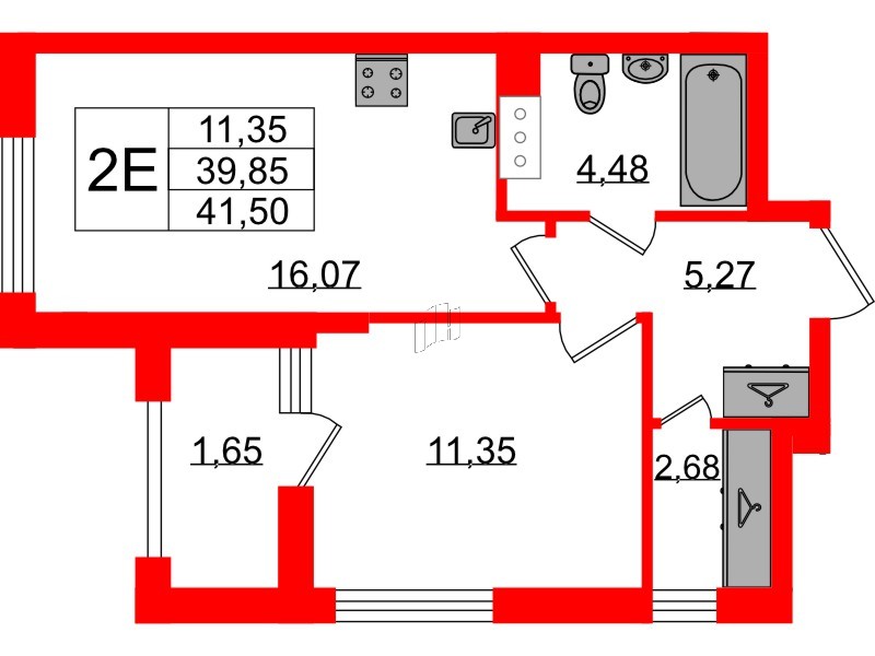 Квартира в ЖК VEREN NORT Сертолово, 1 комнатная, 41.5 м², 9 этаж