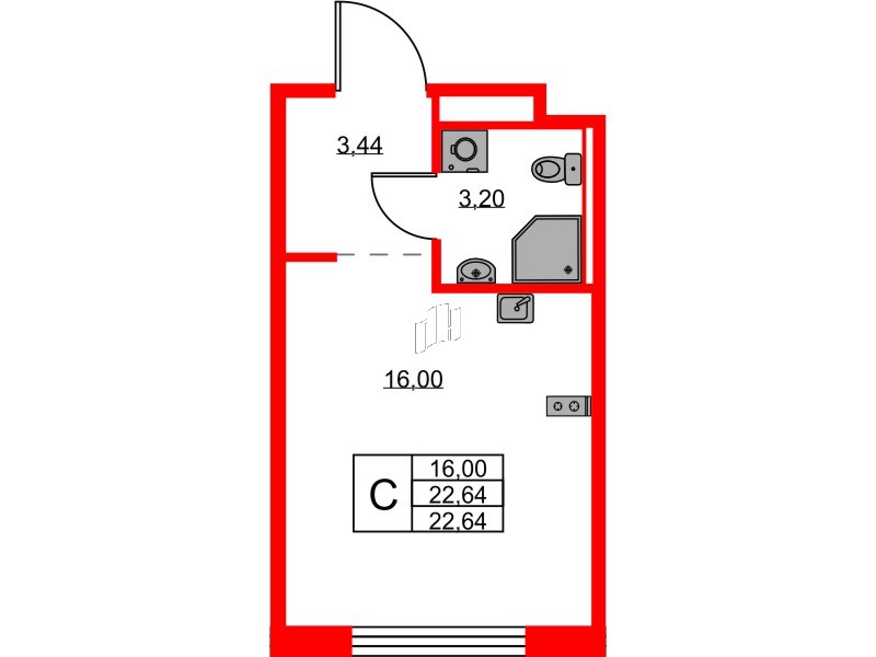 Квартира в ЖК GloraX Новоселье, студия, 22.76 м², 9 этаж