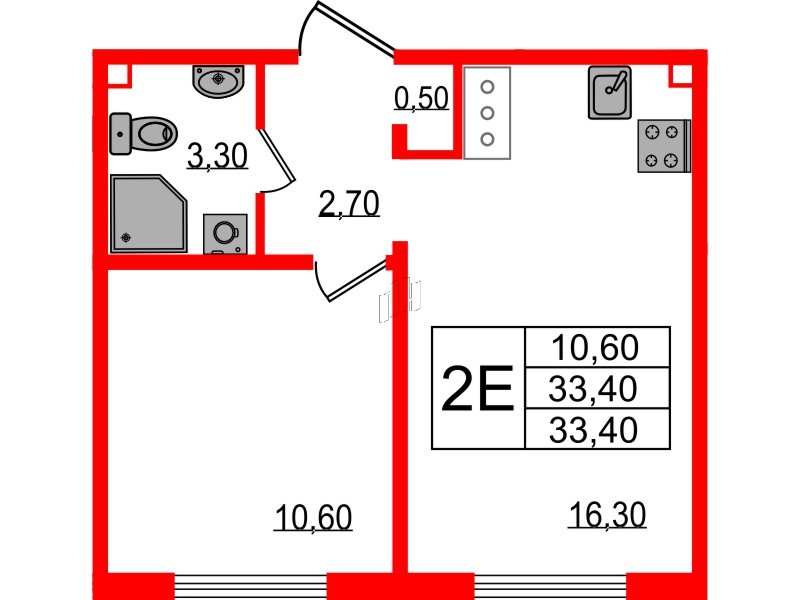 Квартира в ЖК 'Цветной город', 1 комнатная, 33.4 м², 22 этаж
