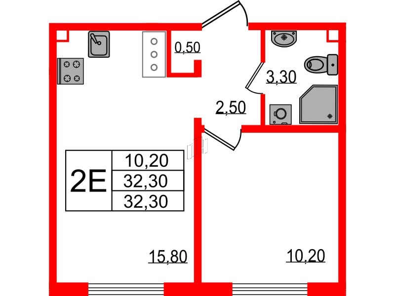 Квартира в ЖК 'Цветной город', 1 комнатная, 32.3 м², 12 этаж