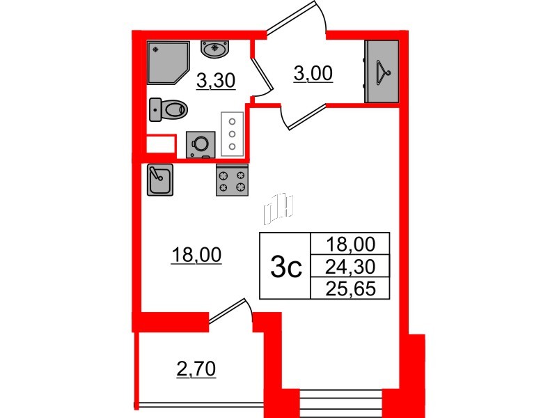 Квартира в ЖК «Бионика Заповедная», студия, 24.3 м², 5 этаж