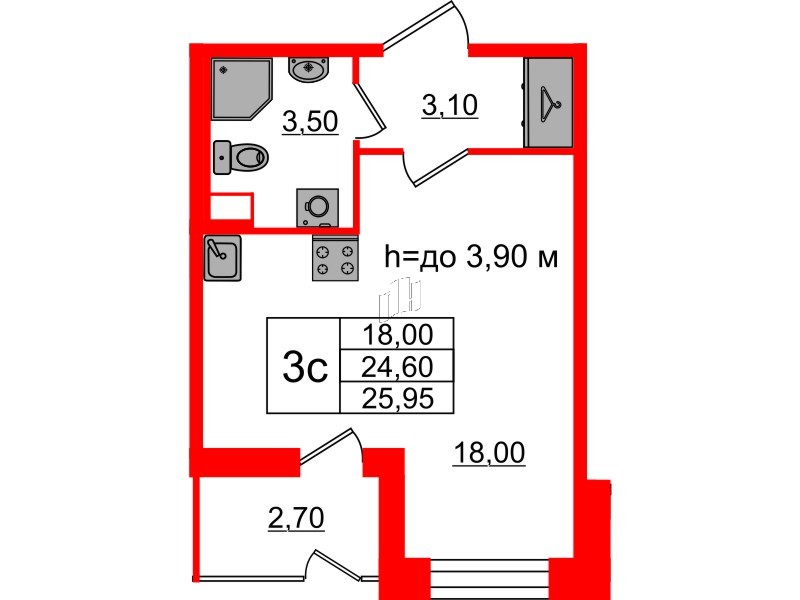 Квартира в ЖК «Бионика Заповедная», студия, 24.6 м², 1 этаж