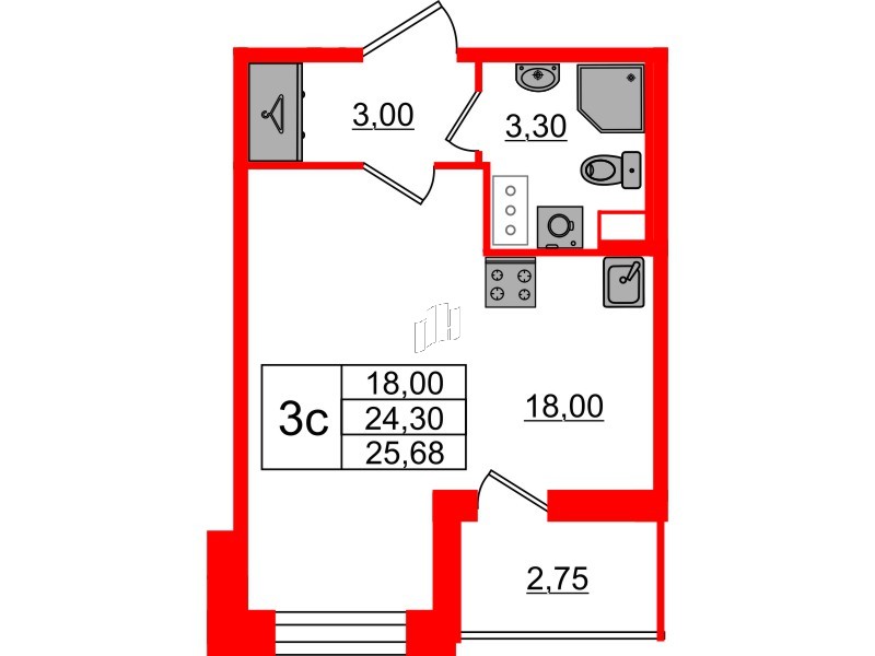 Квартира в ЖК «Бионика Заповедная», студия, 24.3 м², 6 этаж