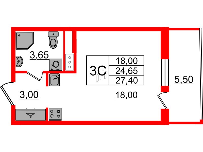 Квартира в ЖК «Бионика Заповедная», студия, 24.65 м², 12 этаж