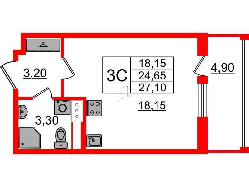 Квартира в ЖК «Бионика Заповедная», студия, 24.65 м², 3 этаж