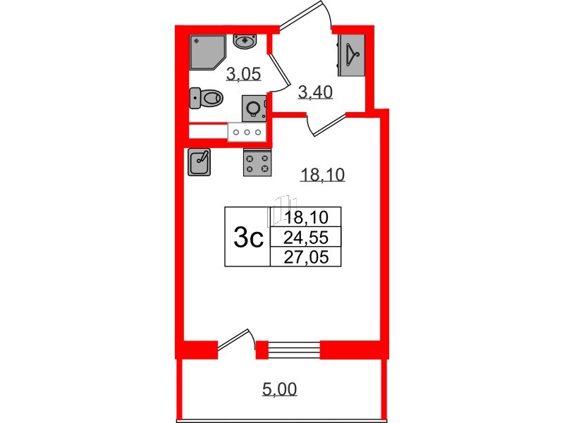 Квартира в ЖК «Бионика Заповедная», студия, 24.55 м², 8 этаж