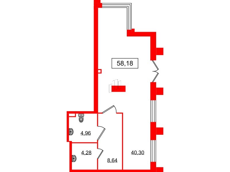 Помещение в ЖК Морская набережная.SeaView 2, 58.3 м², 1 этаж