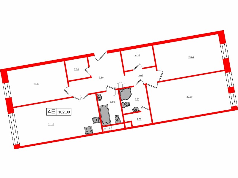 Квартира в ЖК VEREN Village Стрельна, 3 комнатная, 102 м², 3 этаж