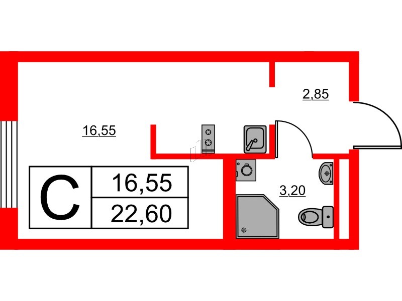 Апартаменты в ЖК «Авеню Апарт Пулково», студия, 22.6 м², 4 этаж