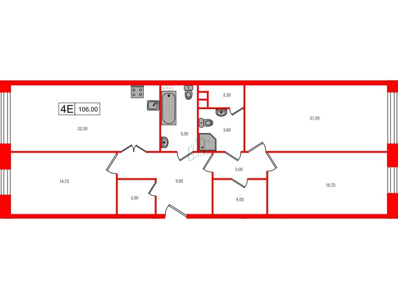 Квартира в ЖК VEREN Village Стрельна, 3 комнатная, 106 м², 3 этаж