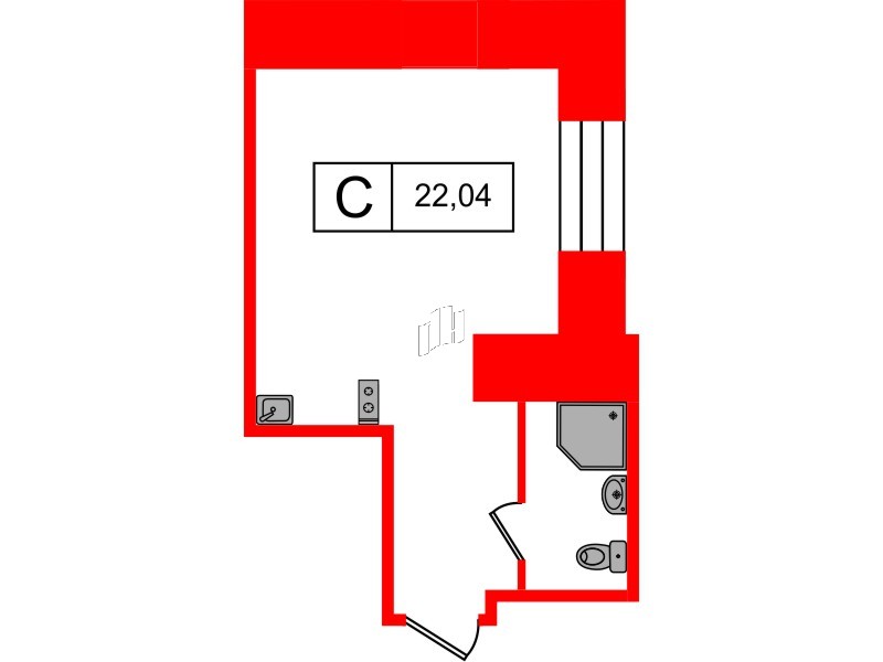 Планировка — Студия квартира, 22,1 м² в ЖК «Furman 1845»