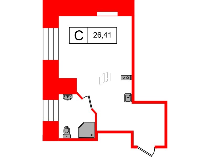 Планировка — Студия квартира, 25,1 м² в ЖК «Furman 1845»