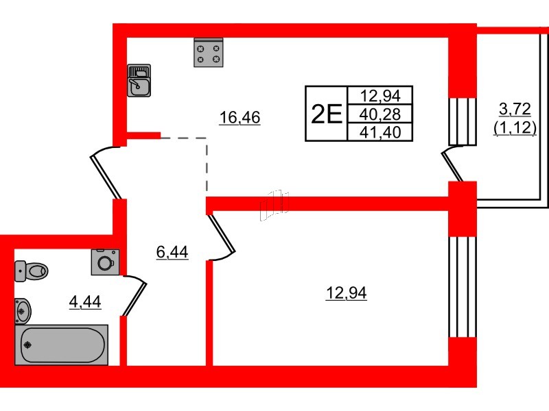 Квартира в ЖК Северный Меридиан, 1 комнатная, 41.4 м², 3 этаж