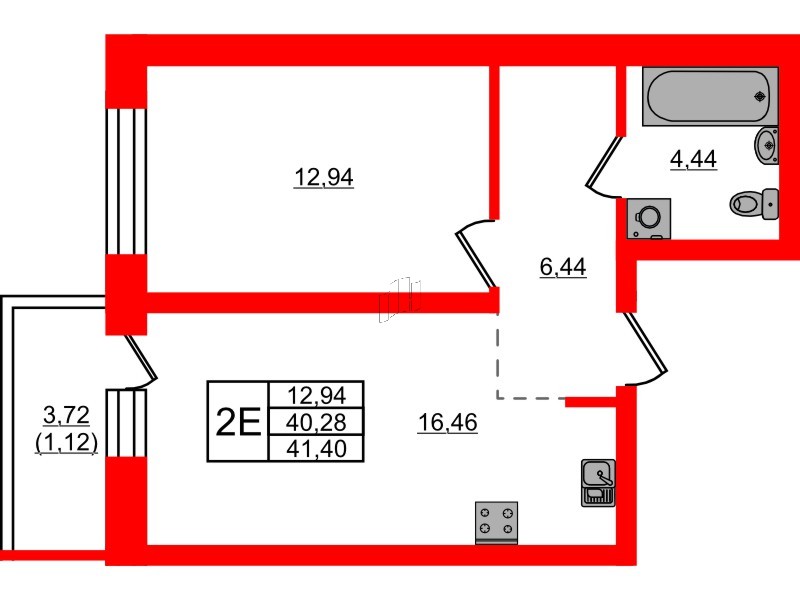 Квартира в ЖК Северный Меридиан, 1 комнатная, 41.4 м², 9 этаж
