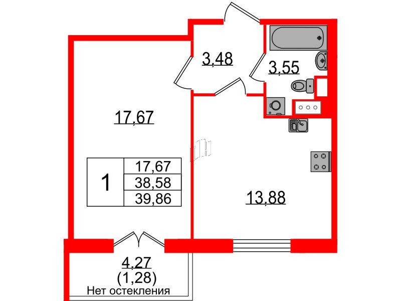 Квартира в ЖК Сертолово Парк, 1 комнатная, 38.3 м², 6 этаж