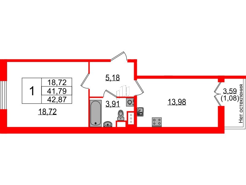 Квартира в ЖК Sertolovo Park, 1 комнатная, 42.87 м², 8 этаж