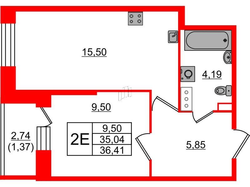 Квартира в ЖК «Живи в Рыбацком», 1 комнатная, 35.04 м², 3 этаж
