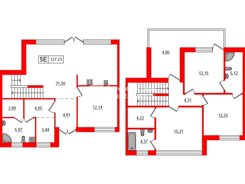 Квартира в ЖК «Моменты Репино», 4 комнатная, 127.23 м², 1 этаж