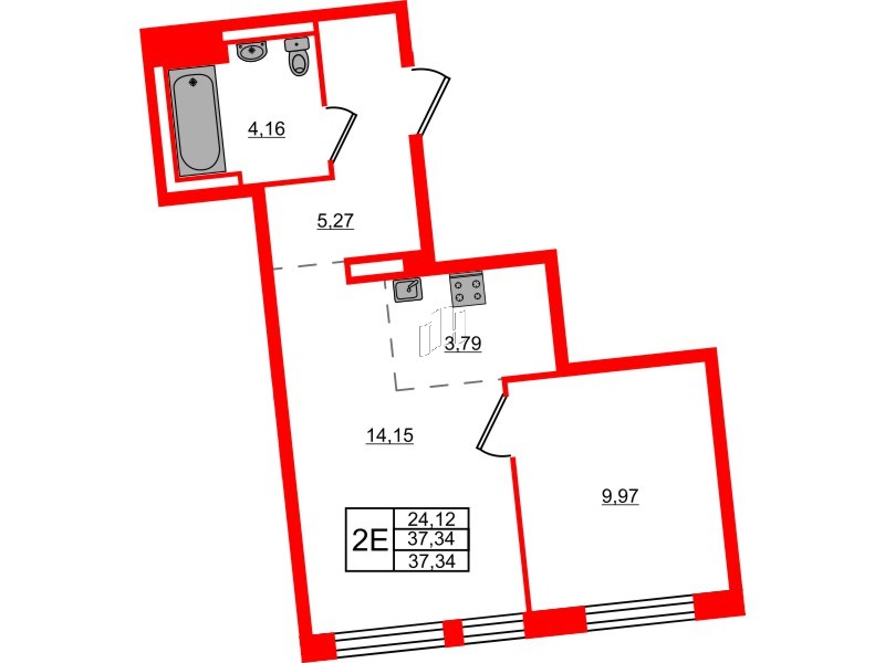 Квартира в ЖК Квартал Лаголово, 1 комнатная, 37.34 м², 10 этаж